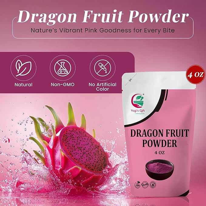 Dragon Fruit Powder 4oz, 100% Pure & Natural Pink Pitaya Powder, Premium Quality, For Smoothies, Baking, Tea, Natural Food Coloring and Flavoring - By Yogi’s Gift®