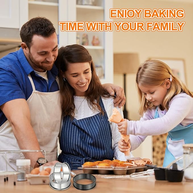 HARFINGTON 6pcs Crumpet Rings 2.36" Nonstick Round Cake Ring Stainless Steel Double Rolled English Pastry Rings for Kitchen Baking Crumpet Dessert, Silver