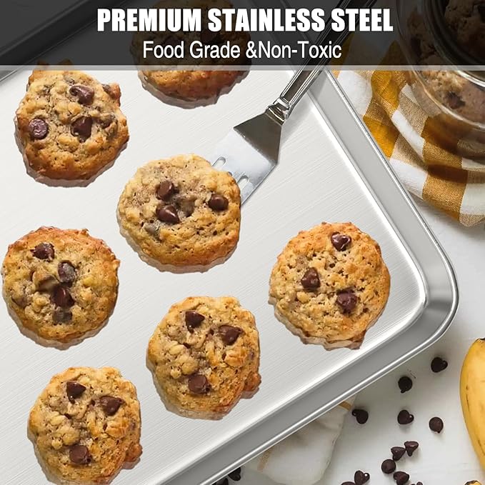 Baking Sheet Cookie Sheet Set of 2, Umite Chef Stainless Steel Baking Pans Tray Professional 12 inch, Non Toxic & Healthy, Mirror Finish & Rust Free, Easy Clean & Dishwasher Safe