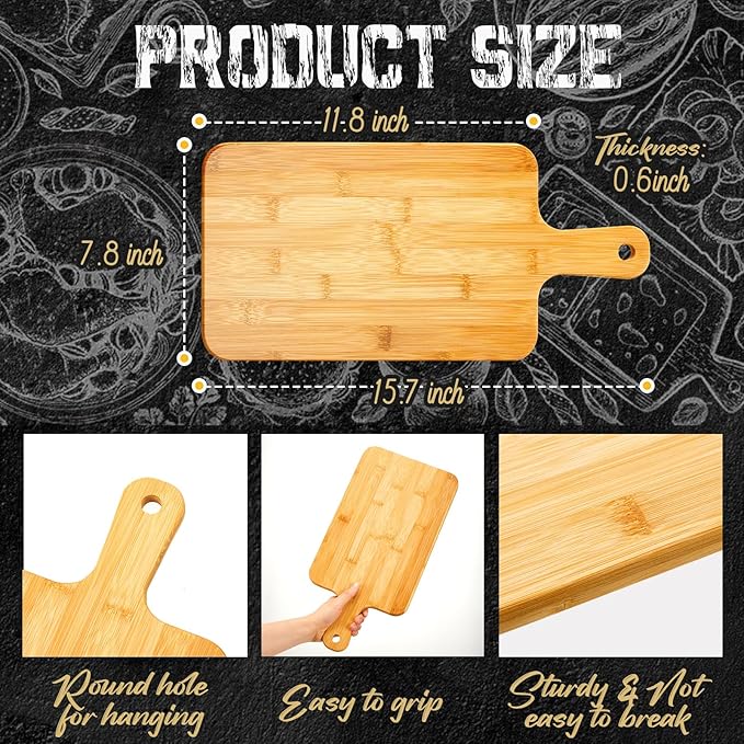 Nuenen 10 Pcs Wood Cutting Board with Handle 15.7 x 7.8 Inch Bamboo Wooden Serving Kitchen Chopping Boards for Pizza, Bread, Cheese, Charcuterie, Fruit, Vegetables(Bamboo)