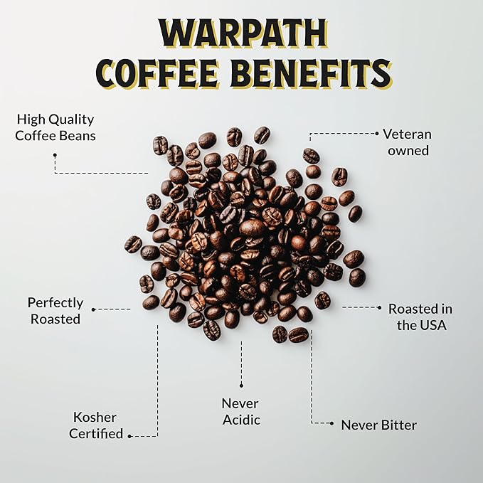 Warpath Coffee Medium Roast Ground Coffee, Summer Blend, High Caffeine, Extra Strong Roasted 100% Arabica Coffee Ground Beans, Caribbean Inspired Blue Mountain Blend, Created by Navy SEALs, 12oz