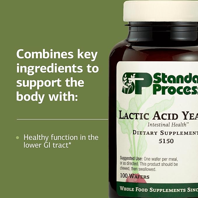 Standard Process Lactic Acid Yeast - Dietary Supplement for Digestive Health & Gut Support - Non-Soy & Vegetarian - 100 Wafers