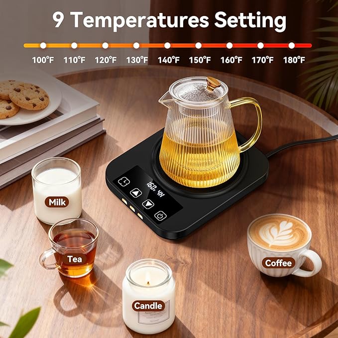 Coffee Mug Warmer & Mug Set for Desk, 36W Electric Coffee Mug Warmer with 16oz Cup, 1-12H Timer Auto Shut Off, 9 Temp Settings Heated Plate for Beverage Tea Water Milk, Coffee Lovers Gifts, Black