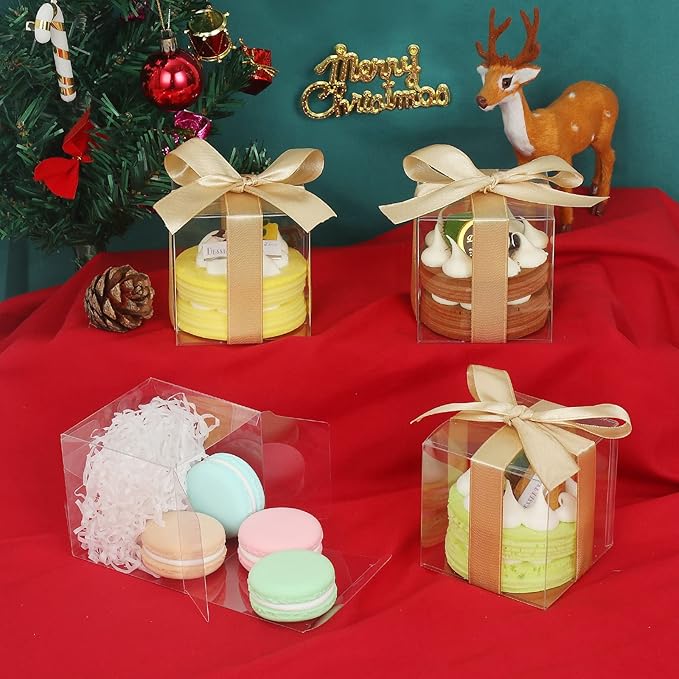 COTOPHER 60pcs Macaron Boxes, 4"4"4" Single Chocolate Covered Ore Cookies Boxes for Wedding, Baby Shower