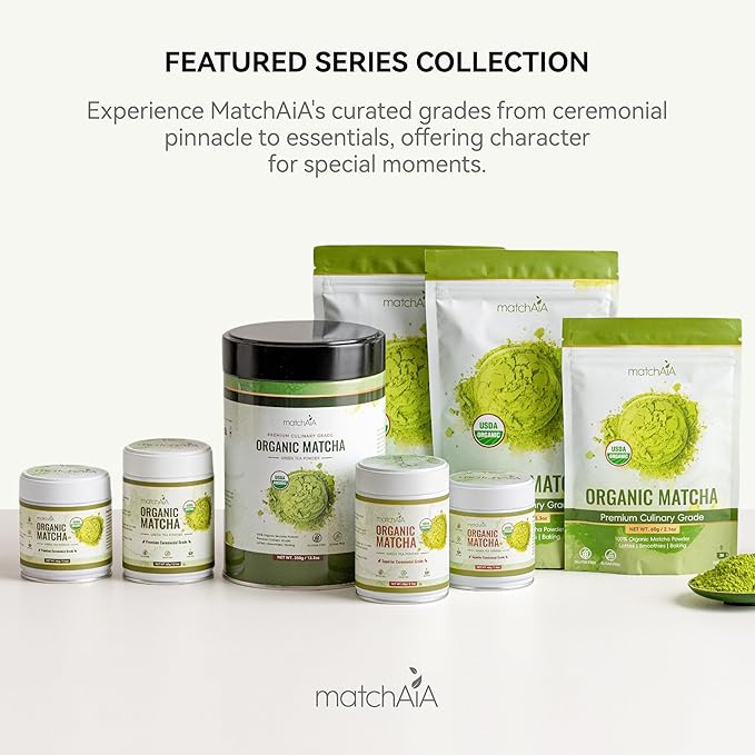 MatchAiA Organic Ceremonial Matcha Green Tea Powder - Superior Ceremonial Grade, First Spring Harvest, USDA Certified, 100% Pure - Sugar Free, Gluten Free (40g / 1.4oz Tin)