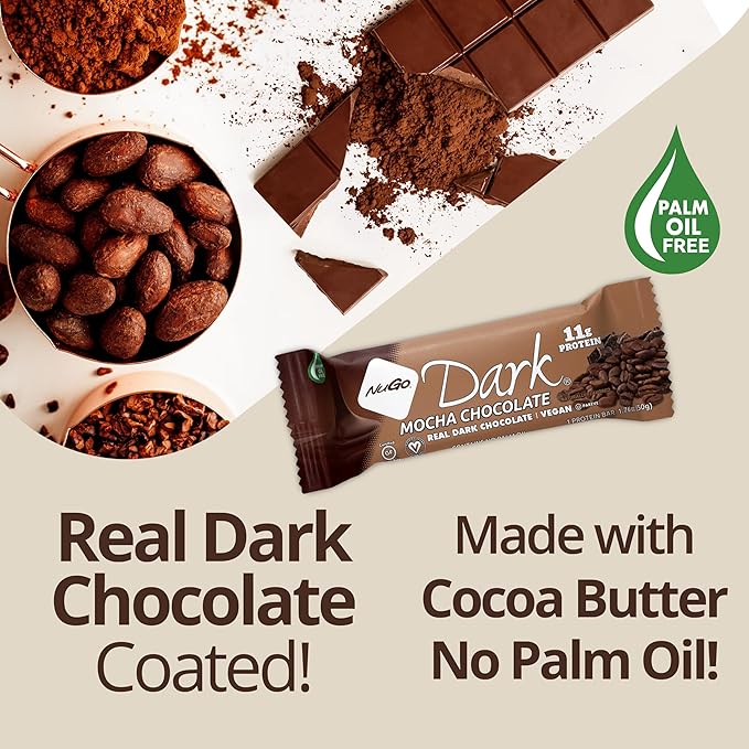 NuGo Dark Chocolate Mocha, 11g Protein Bar, Vegan, Gluten Free, Non-GMO, Kosher Pareve, 24 Count