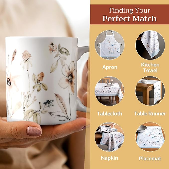 Maison d' Hermine Coffee Mug with Handles Fine Bone China Mugs Pack of One Tea Cups for Hot Beverages Cappuccino Latte Home Office Perfect for Gift (Ice Florals - Romantic Morning, 12 Ounce)