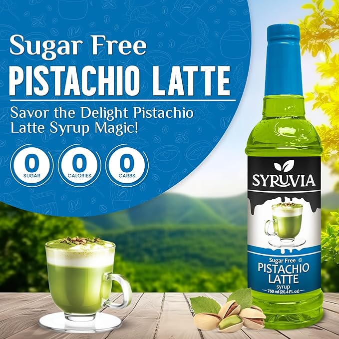 Syruvia Sugar Free Coffee Syrup, Pistachio Latte Flavored Syrup for Drinks, Lattes, and Desserts – 25.4 fl oz