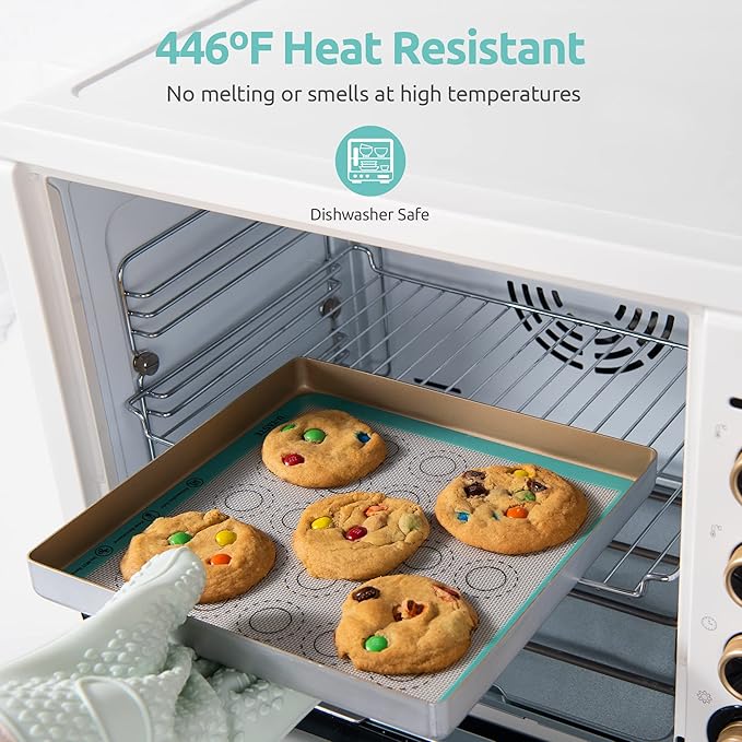 446ºF Heat Resistant Macaron Mat: U-Taste 11x11in Non Stick Silicone Baking Mat, Reusable Cookies Pastry Sheet Liner with Edge Enhancement & Circle Measurement for Square Cake Pan (Aqua Sky)