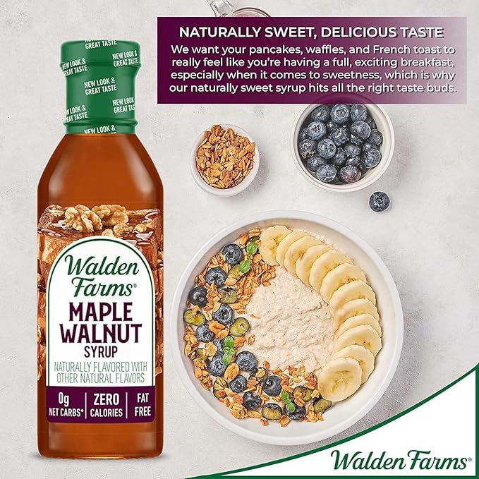 Walden Farms Maple Walnut Syrup – Perfect for Pancakes, Waffles, Desserts – Zero Calorie, Sugar-Free, Low Carb, Keto-Friendly, Gluten-Free, Vegan – 12 oz Bottle
