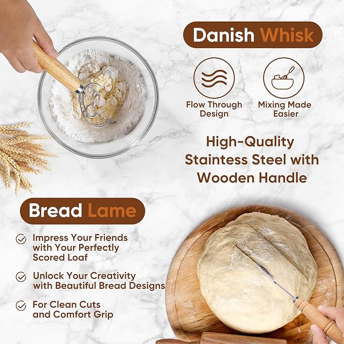 Bread Proofing Basket Set, Round 9" & Oval 10" Sourdough Proofing Basket for Bread Making Tools and Supplies, Sourdough Bread Baking Supplies, Ideal Basket Gift Set for Artisan Bakers
