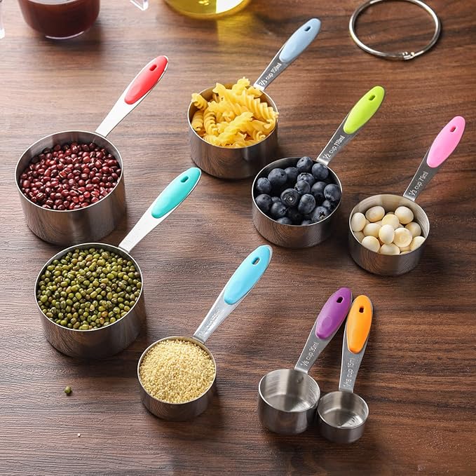 Measuring Cups Set of 8 Stainless Steel Stackable Nesting Measuring Cups for Dry and Liquid Ingredients