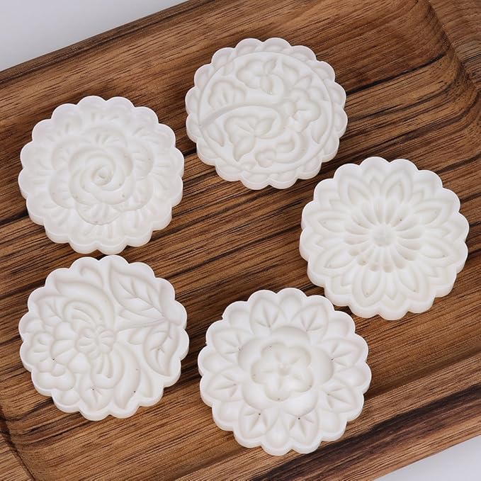 Moon Cake Mold Set Cookie Stamp 5pcs 100g Stamps, Thickness Adjustable DIY Cookie Press Decoration Cake Mold Hand Cutter Set