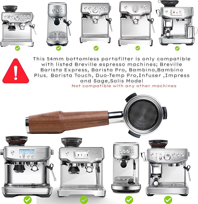 54mm Breville Espresso Machine Accessories Kit Complete 6-Piece Barista Set with Walnut Calibrated Tamper, Distribution Tool, Bottomless Portafilter, Espresso Funnel, Puck Filter& WDT Tool