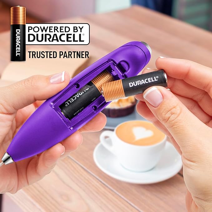Zulay Kitchen Powerful Milk Frother Wand With 4 AA Duracell Batteries - Ultra Fast Handheld Drink Mixer - Electric Whisk Foam Maker for Coffee, Lattes, Cappuccino, Matcha & Creamer -