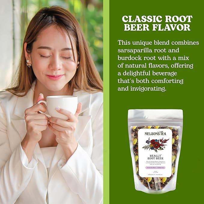 Nelson's Tea Really Root Beer - Sarsaparilla Root Herbal Loose Leaf Tea; Blend of Flavors like Sarsaparilla and Burdock, and More! - 16 oz