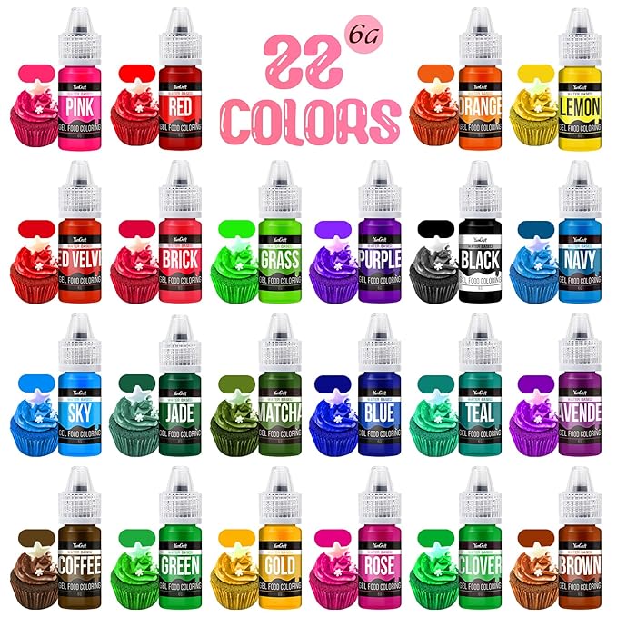 Food Coloring Gel Set - 22Vibrant Color Gel Food Coloring for Cake Decorating, Baking, Easter Egg, Icing - Tasteless Food Color Dye for Fondant, Cooking, Slime, Airbrush - 0.2 Fl. oz (6 ml)/Bottles