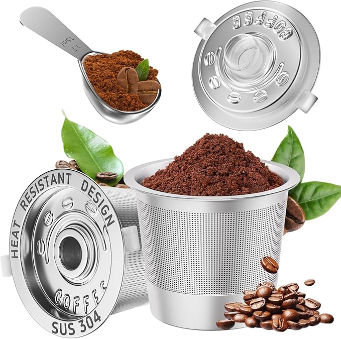 2 Pack Reusable K Cups Coffee Pods for Keurig 1.0: Stainless Steel Refillable K Cups - Reusable Coffee Filters for Keurig Coffee Machine, BPA-Free, SUS 304‌, Scoop, Heat Resistant Handles