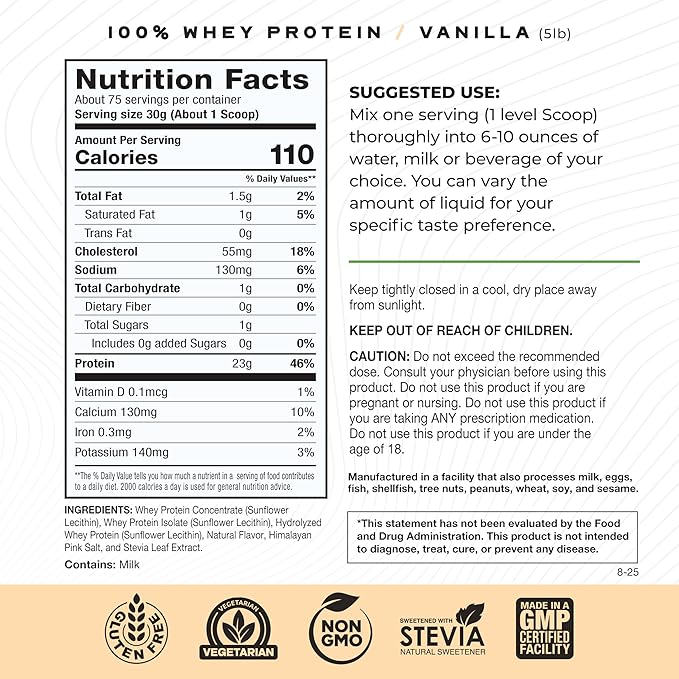 Muscle Feast 100% Grass Fed Whey Protein Powder, All Natural, Hormone Free Paure Raised Whey Protein Powder for Women & Men - Whey Concentrate, Isolate & Hydrolyzed Protein Powder Blend - Vanilla, 5lb