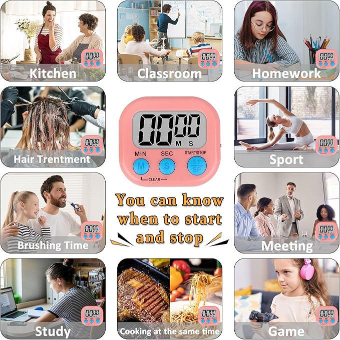 ZILLEEN Classroom Timer for Kids Teachers Digital Timers, Blue Pink 6 Pack