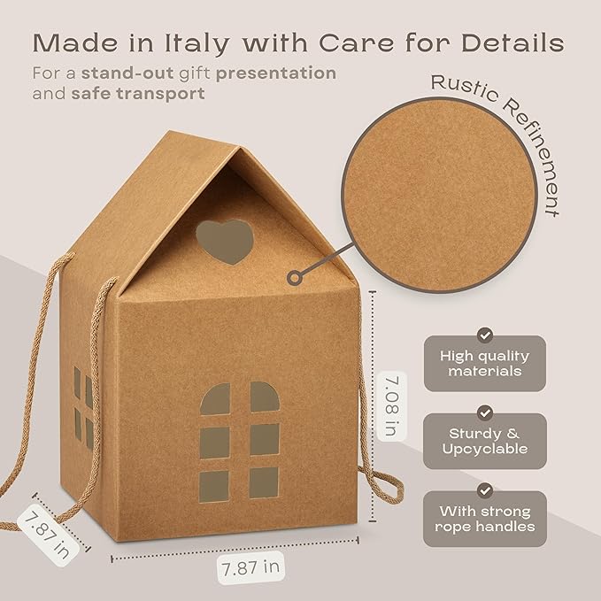 Pack of 5 House Shaped Gift Boxes (7.87 x 7.87 x 7.08 inch) - Mansion Boxes Ideal for Christmas Gift Boxes and Christmas Boxes for Treats - Havana