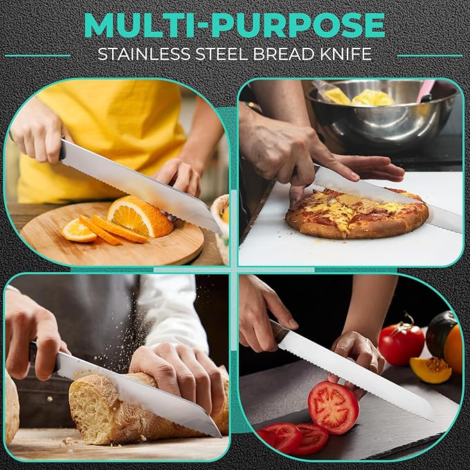 HAUSHOF Bread Knife with Sheath, 10-Inch Serrated Bread Knife for Homemade Bread, 5CR15M0V Premium Stainless Steel Bread Cutter with Gift Box for Mom Dad, Full Tang and Ergonomic Handle