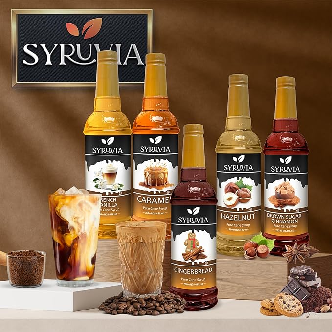 Syruvia Pistachio Latte Syrup & English Toffee Syrup - 25.4 fl oz. Premium Coffee Flavoring Syrup. Kosher, & Gluten-Free. Perfect for Enhancing Drinks, Smoothies, Sodas, Shakes, Desserts, & More.