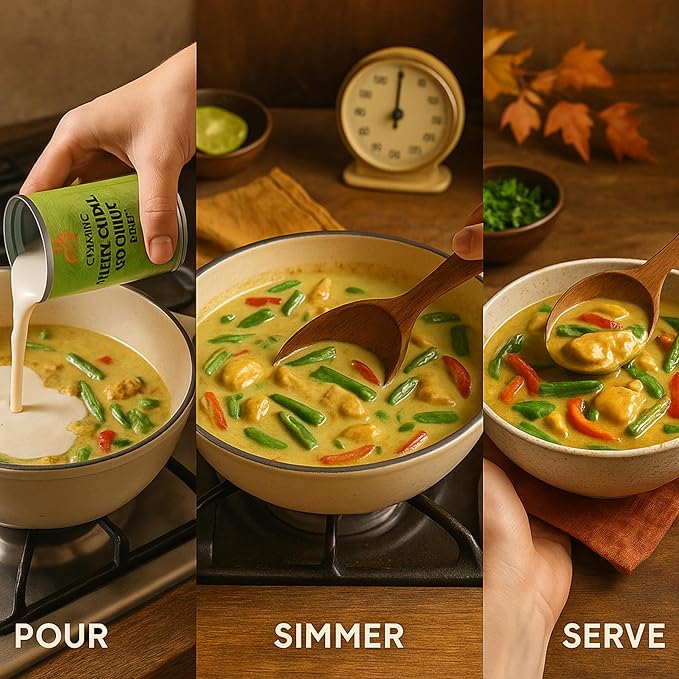 Islands Harvest Organic Green Curry Coconut Milk Pack of 6 - Vegan, Kosher, Halal, Non-GMO, USDA Organic - No Added Artificial Flavors, Colors or Preservatives. For Curries, Such As Green Beans, Broccoli, Carrot