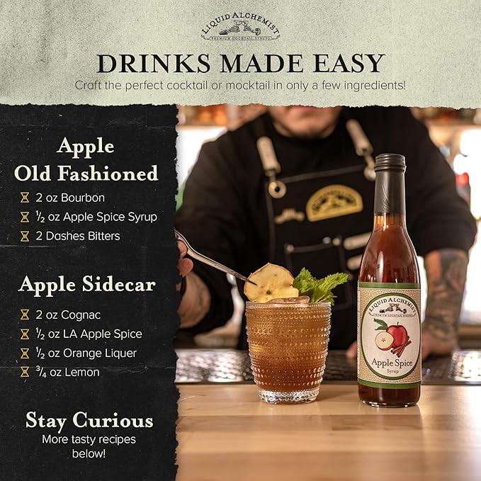 Liquid Alchemist Apple Spice Syrup for Cocktails - Real Ingredients Make our Apple Syrup for Drinks Perfect for a Fall Themed Old Fashioned Mix (25 oz)