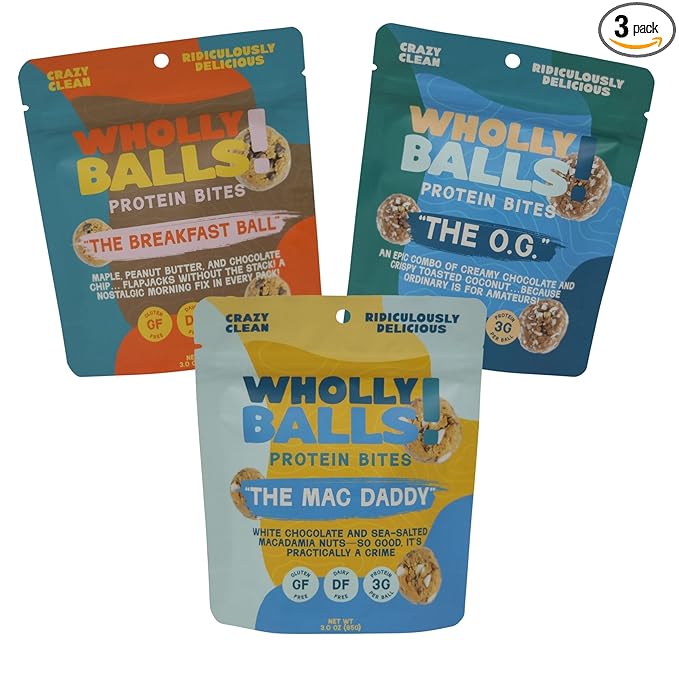 Wholly Balls Protein Bites – Healthy Plant-Based Snack | High Protein, Low Sugar, Gluten-Free Energy Balls (Pack of 3, Classic Combo Bundle)
