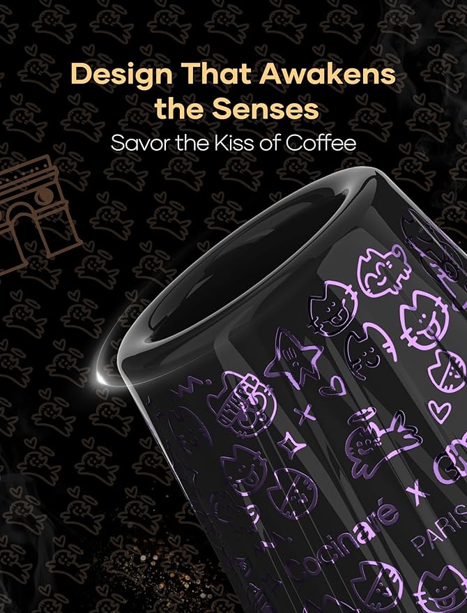 Cocinare x Chanoir KissCup Art Ceramic Espresso Cup – 2.2oz Demitasse Cup for Espresso, Pour-over coffee and Tea, Chanoir Black, Art de Paris Collaboration