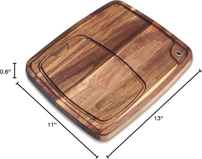 Uiifan 1 Pcs Steak Plates with Juice Channel Wooden Steak Board Set Acacia Cutting Serving Board for Home Serving Eating Meat Dishes Snack Dessert, 13 x 11 x 0.6 Inch