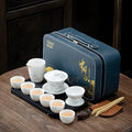 ICHAG Chinese Tea Set, Gongfu Tea Sets for Adults, China Gaiwan Teaset, 14-Piece Yangzhi Jade (茶具) Porcelain Set with Suspended Gaiwan & Tea Pet, Portable Travel Teaset for Home, Outdoor, Office Gifts