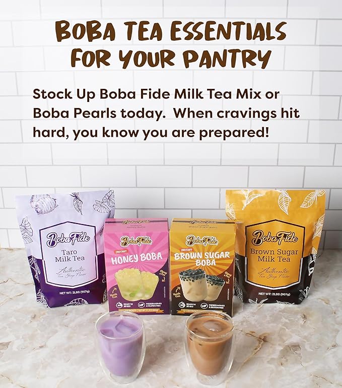 BOBA FIDE Instant Brown Sugar Boba Tapioca Pearls Bulk, 60 Packets of Black Tapioca Pearls in Brown Sugar Syrup for Boba Bubble Milk Tea Kit, Ready in 25 Sec, No Preservatives, Gluten, or Corn Syrup