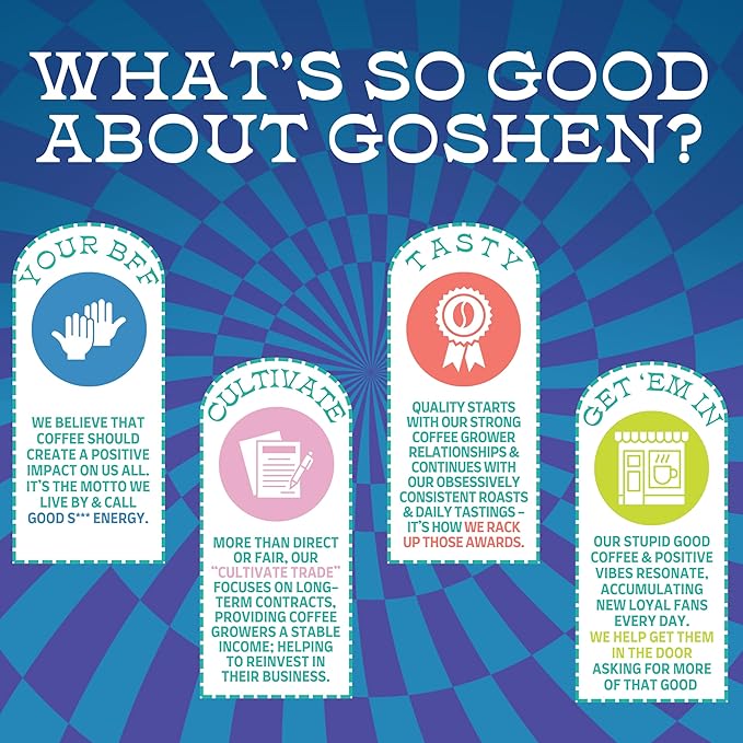 Goshen Coffee Roasters Whole Bean Bona Fide Blend | Medium Roast, Brewed or Espresso | Award-Winning, Natural and Washed | Chocolate, Syrupy, Dried Berry Flavors | 12 Oz Bag