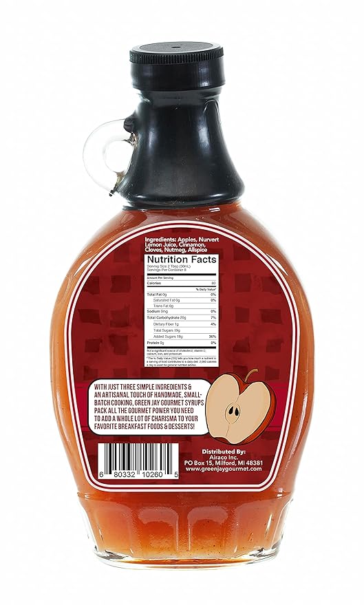Green Jay Gourmet Apple Butter Syrup - Premium Breakfast Syrup with Sweet Apples, Spices & Lemon Juice - All-Natural, Non-GMO Pancake Syrup, Waffle Syrup & Dessert Syrup - 8 Ounces