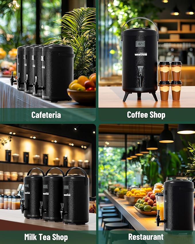 WantJoin Insulated Beverage Dispenser - Thermal 12L/3.2Gal Stainless Steel Hot & Cold Drink Dispenser with Spigot for Tea, Coffee, Milk, Water & Juice (Black)