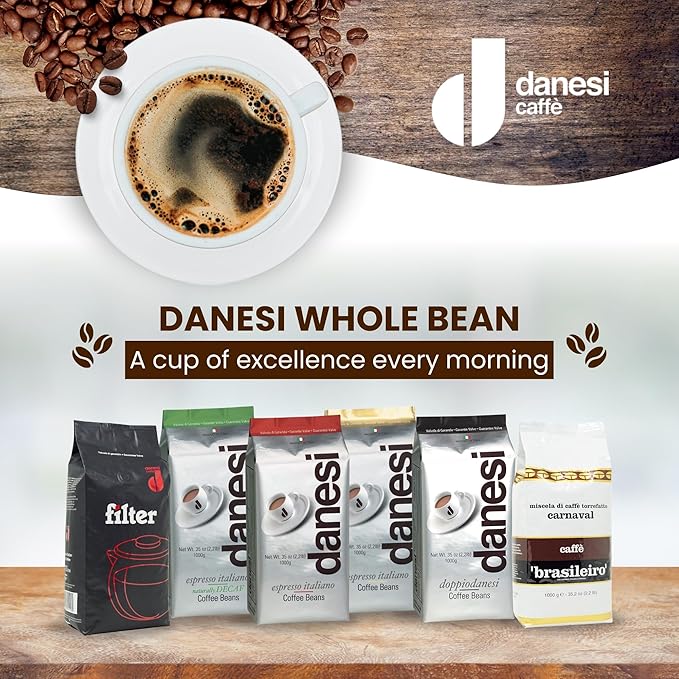 Danesi Caffe Italian Whole Coffee Beans - Espresso Coffee Beans and Medium Roast Whole Bean - Perfect for Espresso Machines, French Press, and Home Brewing - Decaf (4.5 lb)