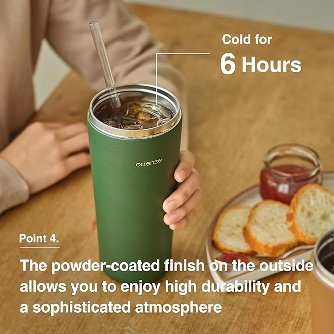 Odense Legodt Straw Tumbler 24oz - Double Stainless Vacuum Insulated Tumbler with Lid & Straw - Travel Mug, Water Bottle for Iced Coffee & Iced Tea, Cold Drinks, Dishwasher Safe(Tangerine Yellow)