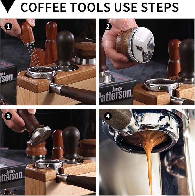 53mm Coffee Distributor, Espresso Distribution Tool, Adjustable Depth Espresso Tamper Leveler with Walnut Wood Handle Fits for 54mm Breville Barista Portafilter