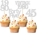 Gyufise 24Pcs 45th Birthday Cupcake Toppers Glitter Cheers to 45 Fabulous Forty Five Vintage 1980 Cupcake Picks 45th Birthday Wedding Anniversary Party Cake Decorations Supplies Silver