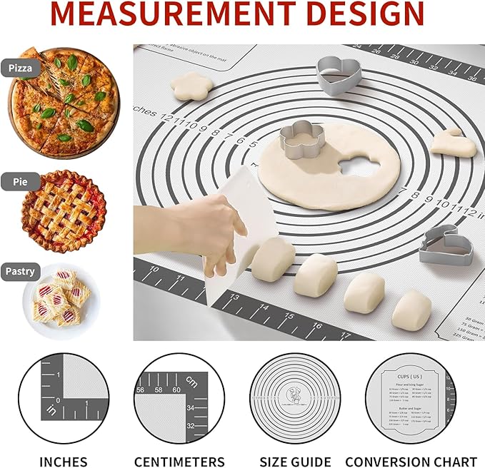 Non Stick Silicone Pastry Mat,Silicone Dough Rolling Mat Baking Mats Silicone for Baking Sheets Large Silicone Mat for Baking Fondant Pie Crust Pizza and Cookies Mat Heavty Duty Kitchen Counter Mat