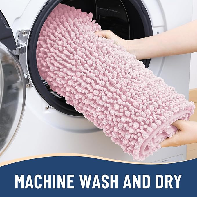 Arotive Luxury Chenille Bathroom Rug Mat, Extra Soft Thick Absorbent Shaggy Bath Rugs, Non-Slip Machine Wash Dry, Plush Bath Mats for Bathroom, Shower and Tub, 34x21, Pink