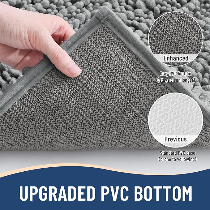 Arotive Luxury Chenille Bathroom Rug Mat, Extra Soft Thick Absorbent Shaggy Bath Rugs, Non-Slip Machine Wash Dry, Plush Bath Mats for Bathroom, Shower and Tub, 54x24, Grey