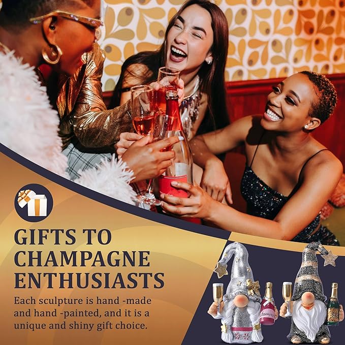 Champagne Gnomes Christmas Decorations for Home Party Gnomes Figurines Wine Bar Decor Gnomes Gifts for Women Champagne Birthday Wedding Party Decorations
