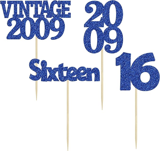 Gyufise 24pc 16th Birthday Cupcake Toppers - Deep Blue