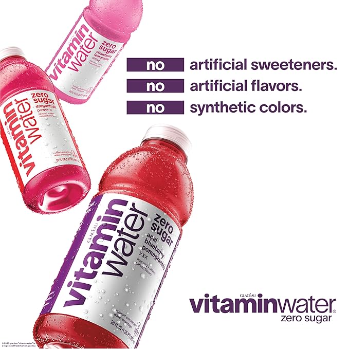 vitaminwater Zero Sugar Squeezed Lemonade Nutrient Enhanced Flavored Water Beverage, 20 fl oz Bottles, 12 pack