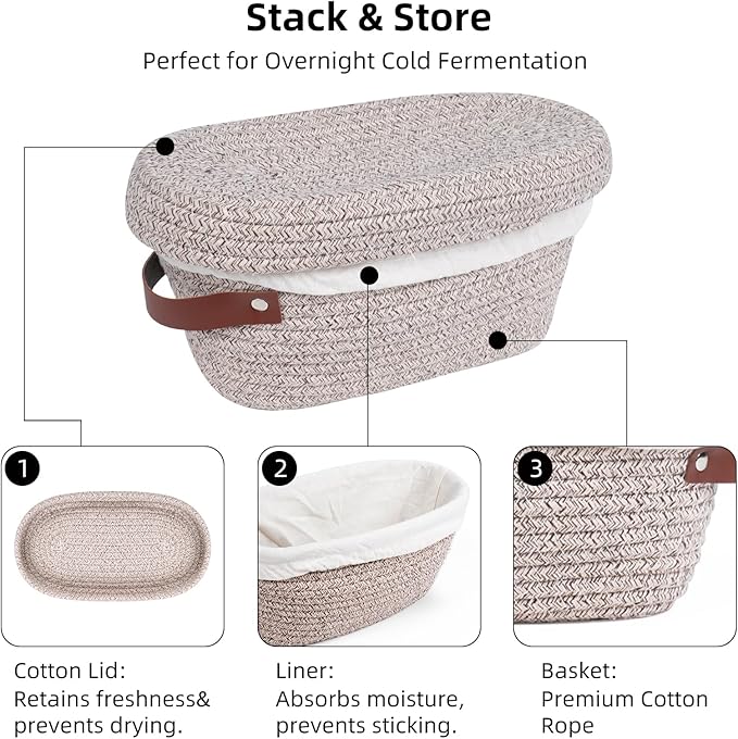 Stackable Cotton Banneton Proofing Basket Set– 2 x 10 inch Round Bread Basket, Sourdough Baking Tools for Artisan Bread Makers
