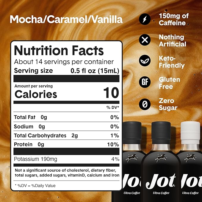 Jot Coffee Concentrate Trio (Caramel/Mocha/Vanilla 3pk) – High Caffeine Cold Brew, Iced & Hot Coffee, Instant Espresso – Makes 14 Cups Concentrated Coffees