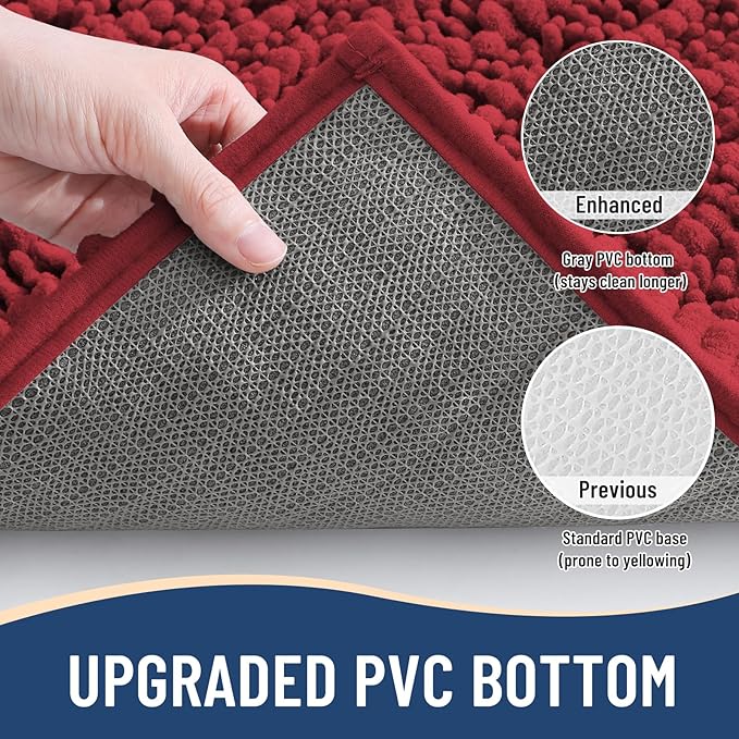 Arotive Luxury Chenille Bathroom Rug Mat, Extra Soft Thick Absorbent Shaggy Bath Rugs, Non-Slip Machine Wash Dry, Plush Bath Mats for Bathroom, Shower and Tub, 30x20, Red